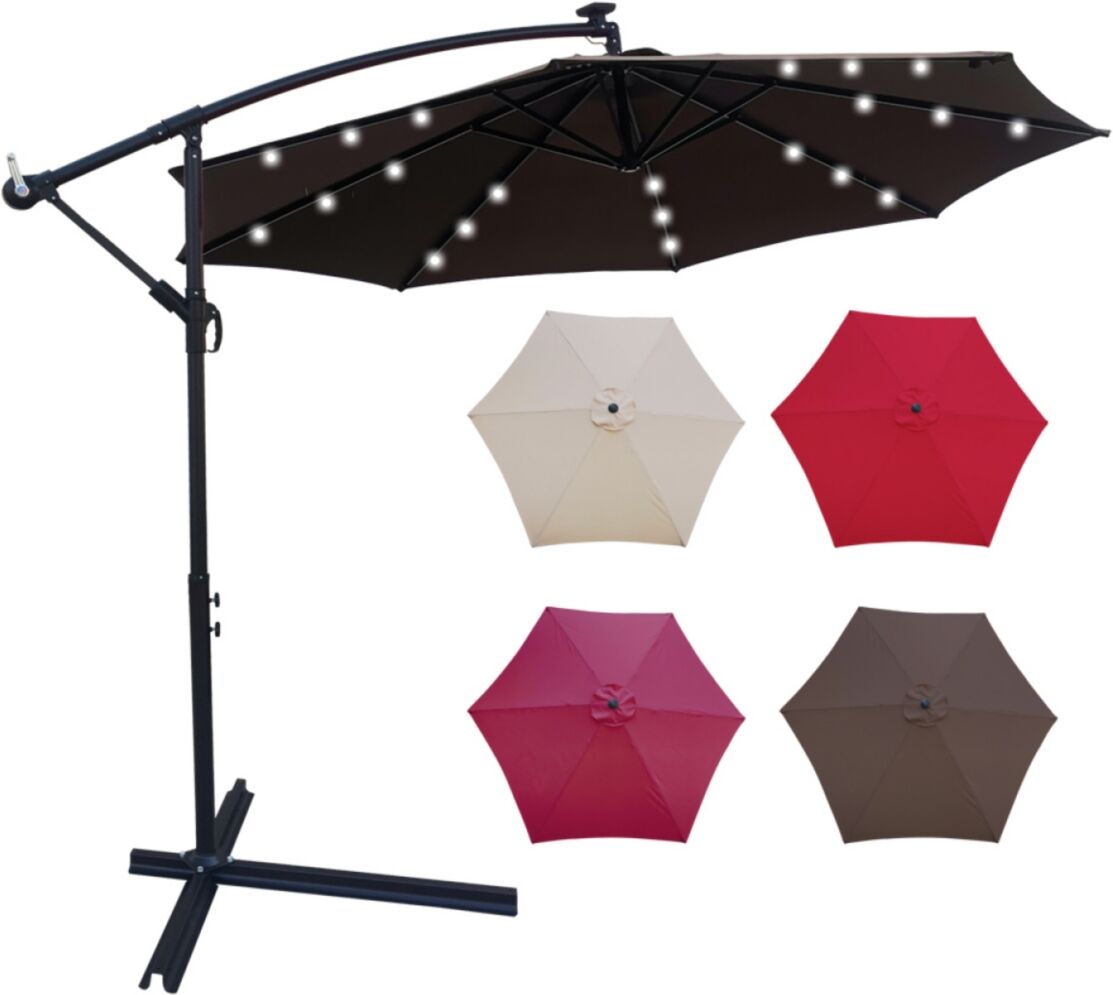 Simplie Fun 10 ft Outdoor Patio Umbrella Solar Powered Led Lighted Sun Shade Market Waterproof 8 Ribs Umbrella with Crank and Cross Base for Garden Deck Backyard