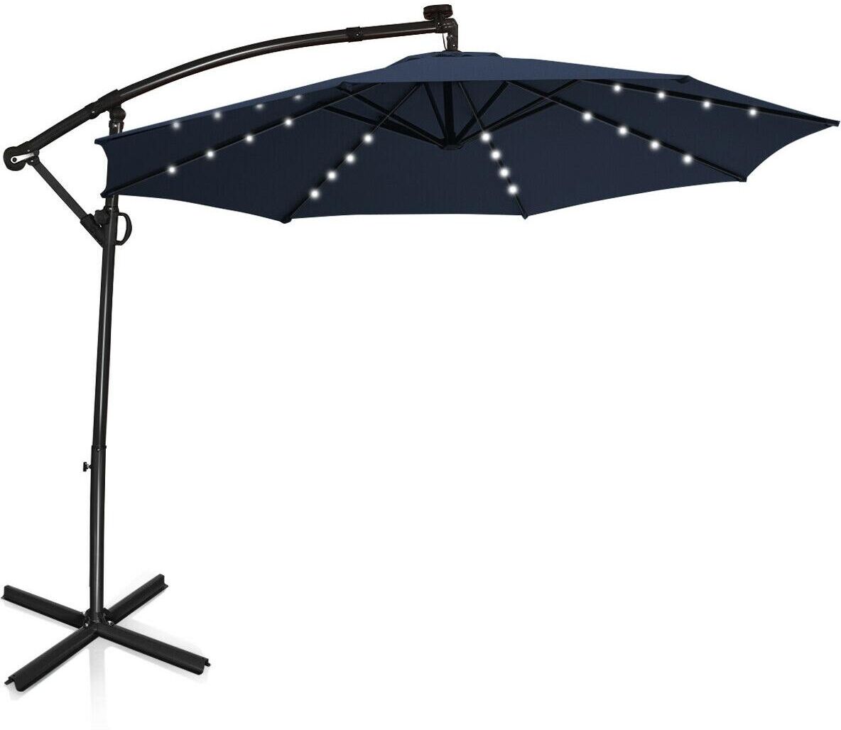 Slickblue 10 ft 360A° Rotation Solar Powered Led Patio Offset Umbrella Without Weight Base - Navy