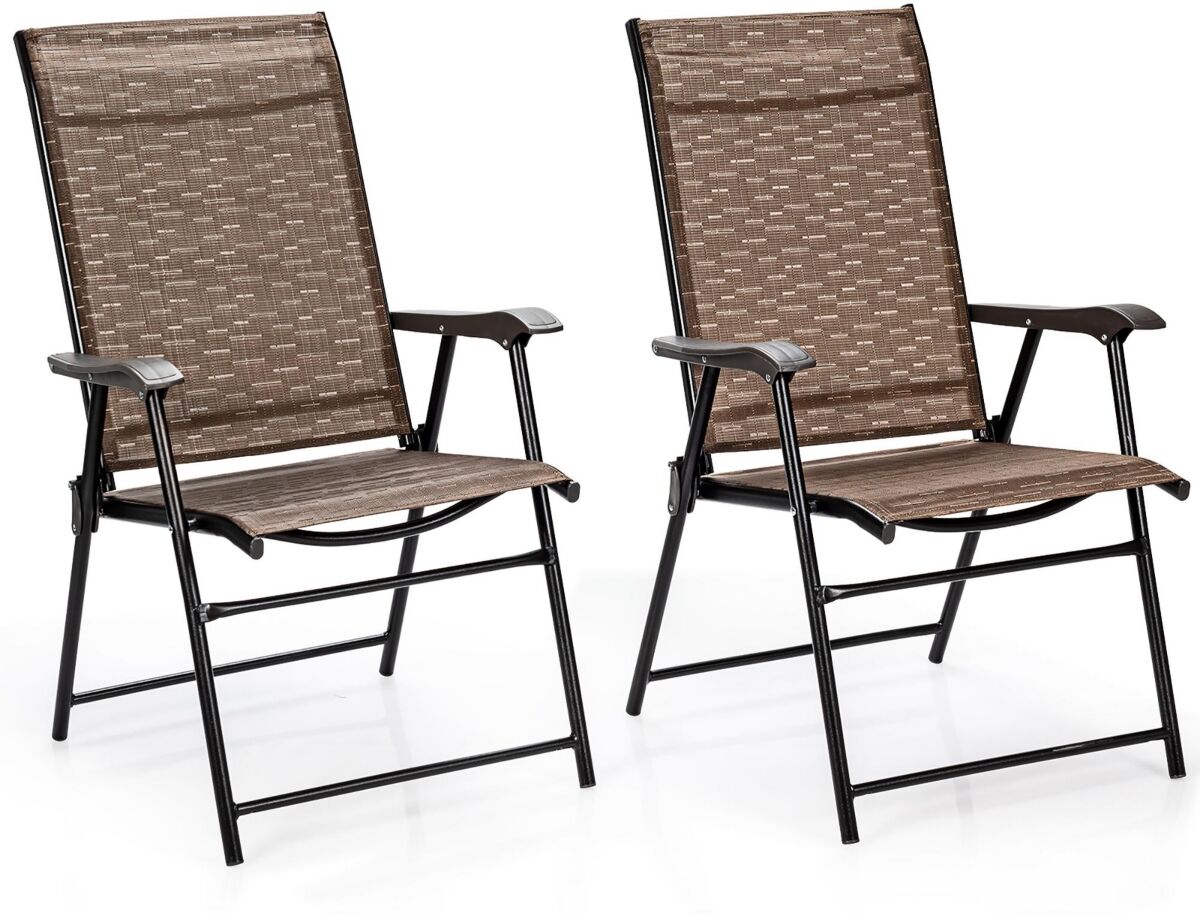 Costway 2PCS Outdoor Patio Folding Chair Camping Portable Lawn Garden 1 - Brown