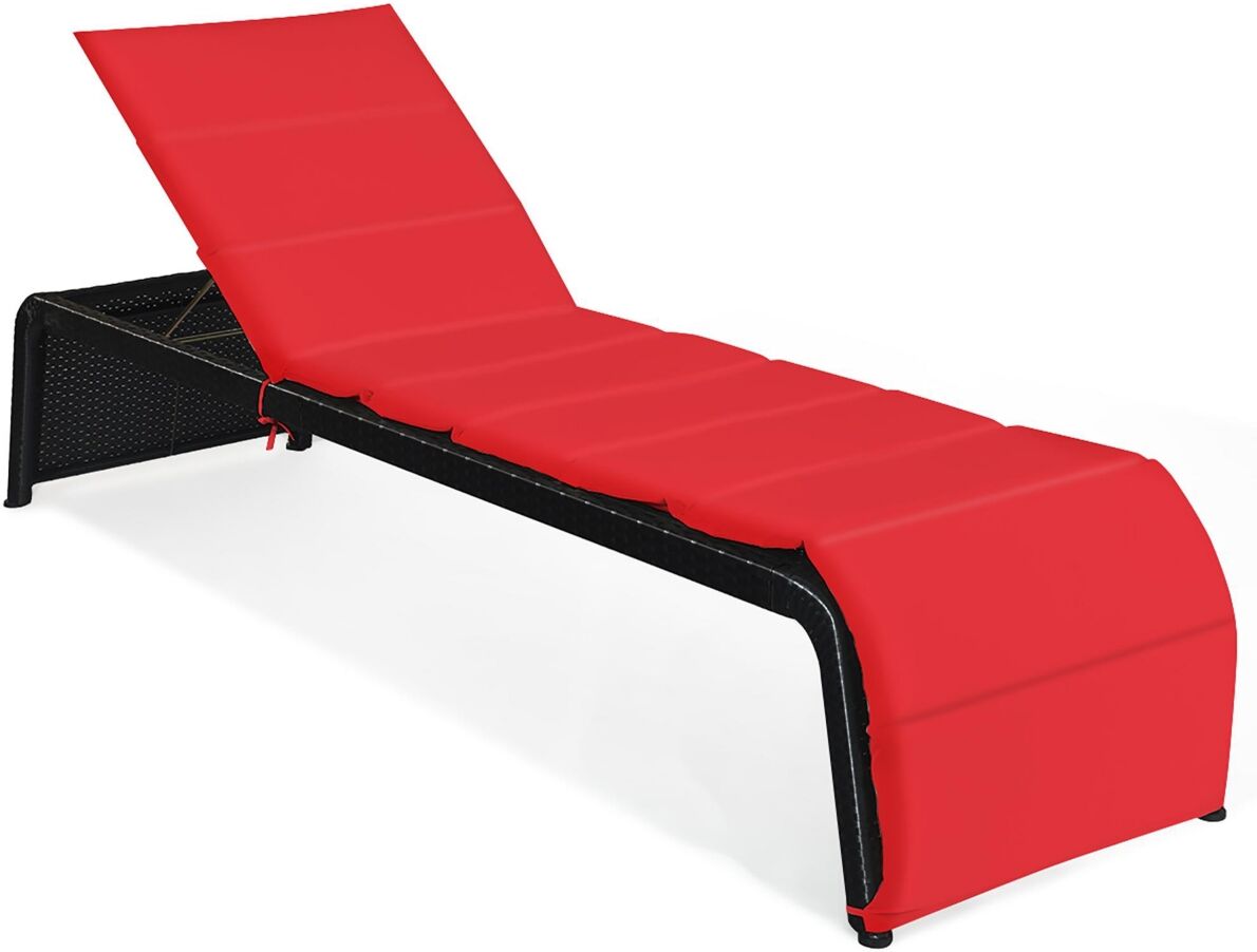 Costway Patio Rattan Lounge Chair Chaise Recliner Back Adjustable Cushioned Garden - Red