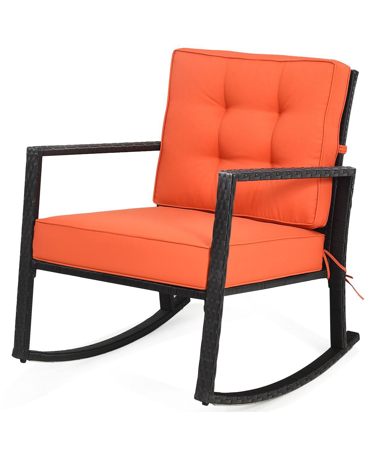 Costway Patio Rattan Rocker Chair Outdoor Glider Wicker Rocking Chair Cushion Lawn Deck - Orange