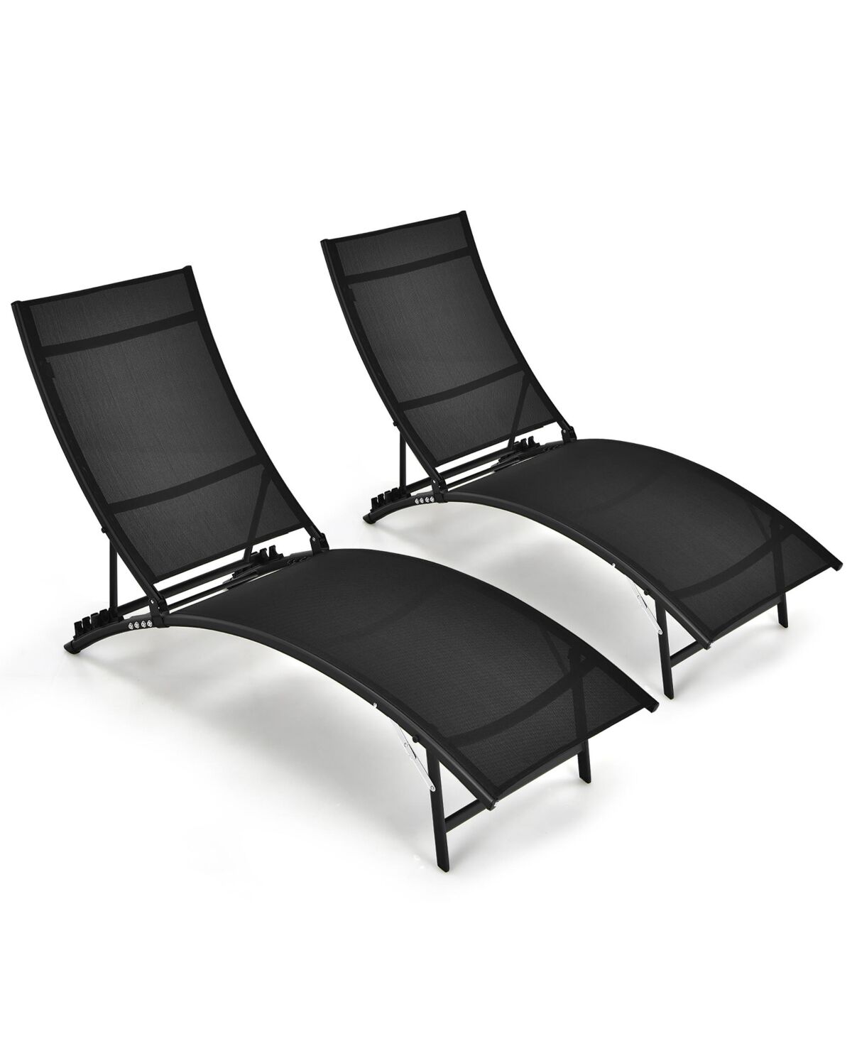 Costway 2 Pcs Patio Folding Chaise Lounge Chair Recliner Adjustable Stackable Deck - Black