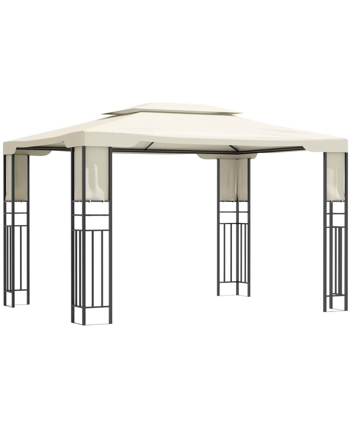 Outsunny 13' x 10' Patio Gazebo Outdoor Canopy Shelter with Double Vented Roof, Storage Shelves, Steel Frame for Lawn, Backyard and Deck, Cream White