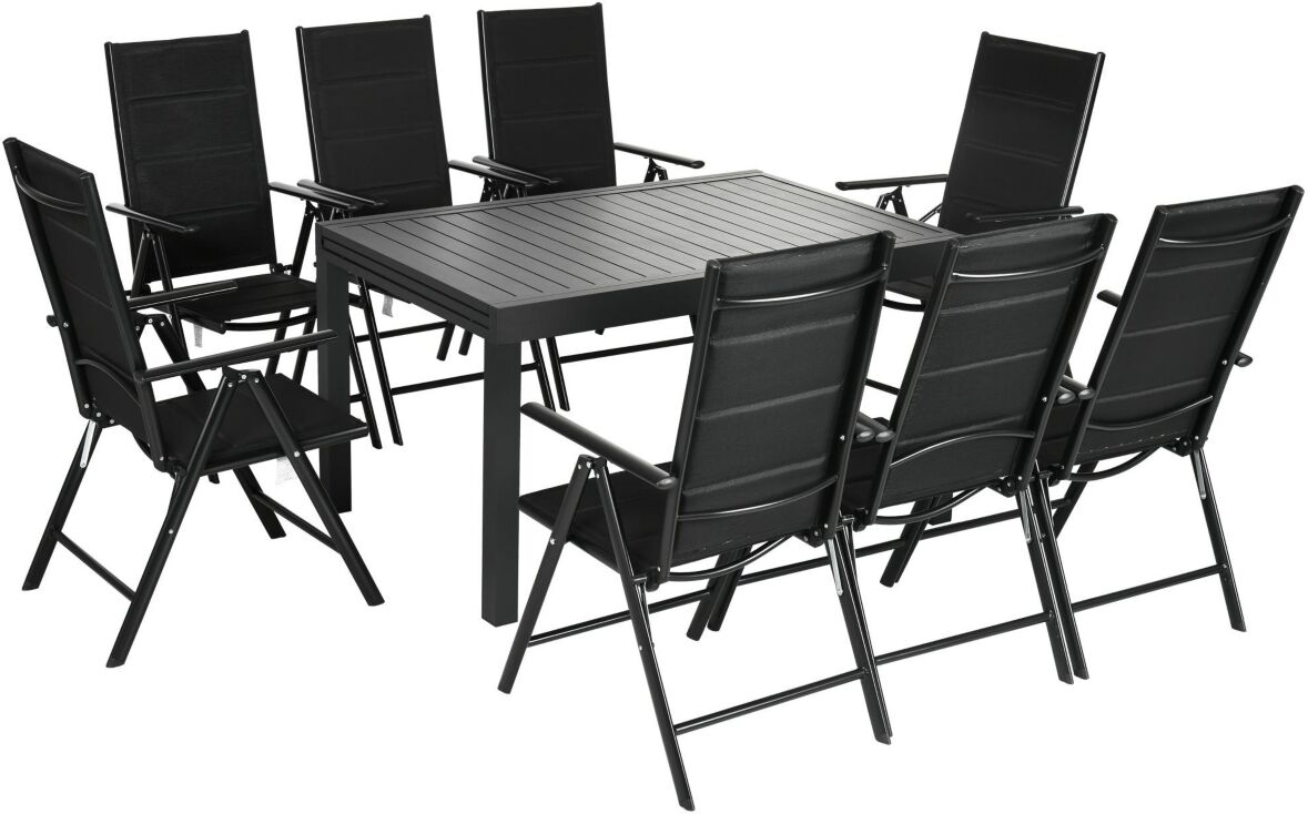 Outsunny 9-Piece Patio Dining Set for 8, Expandable Outdoor Table, Folding and Reclining Padded High Back Chairs, Aluminum Frames, Mesh Fabric Seats,