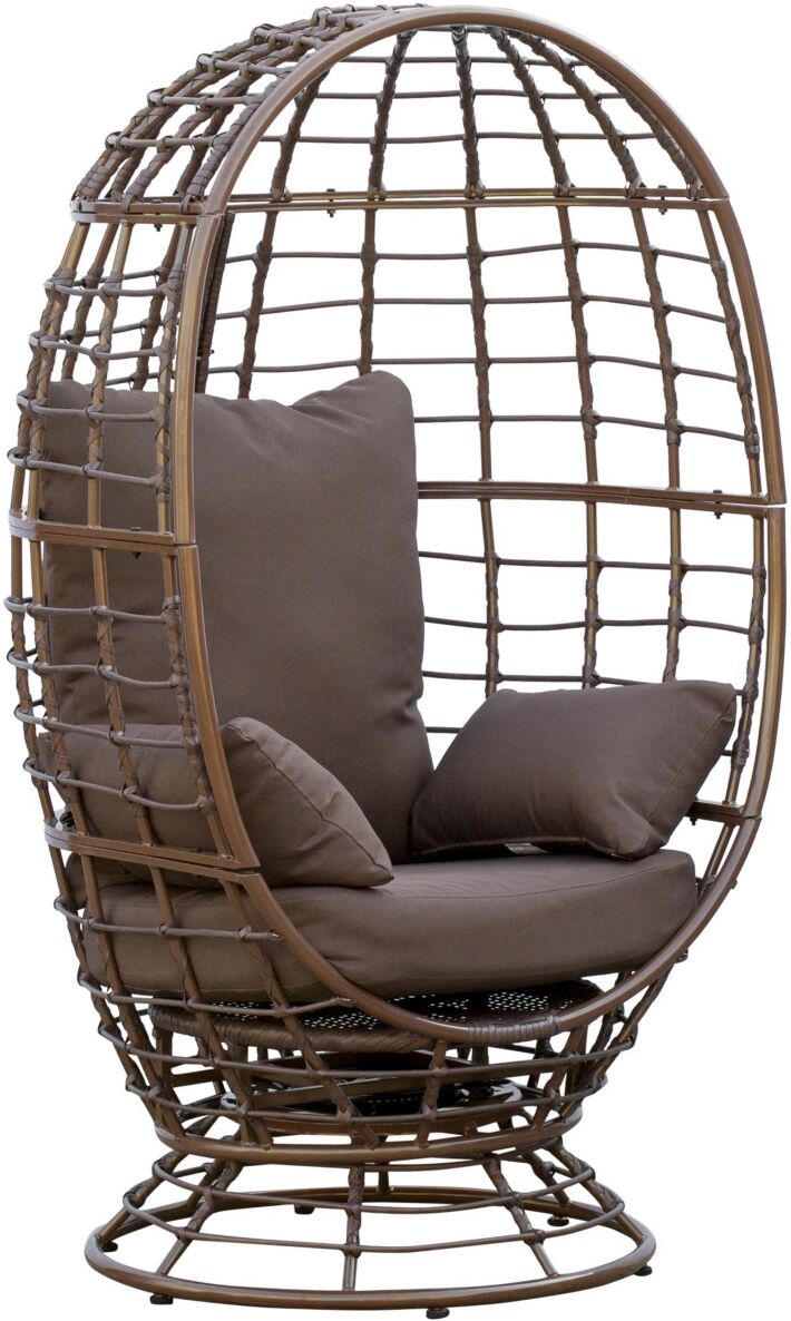 Outsunny Wicker Egg Chair, 360 Rotating Indoor Outdoor Boho Basket Seat with Cushion and Pillows for Backyard, Porch, Patio, Garden, Handwoven All-Wea