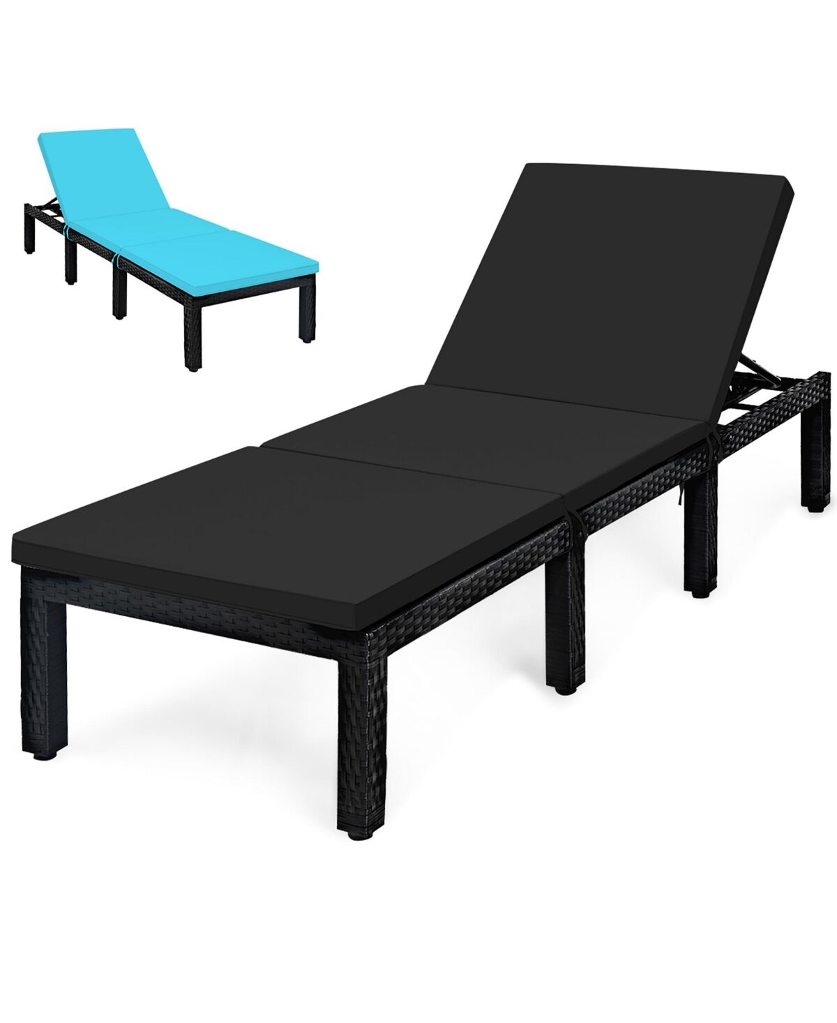 Costway Patio Rattan Lounge Chair Chaise Recliner Adjust Cushion - Black