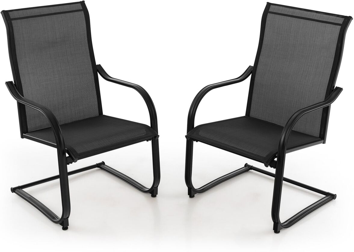 Costway 2pcs C-Spring Motion Patio Dining Chairs All Weather Heavy Duty Outdoor - Black