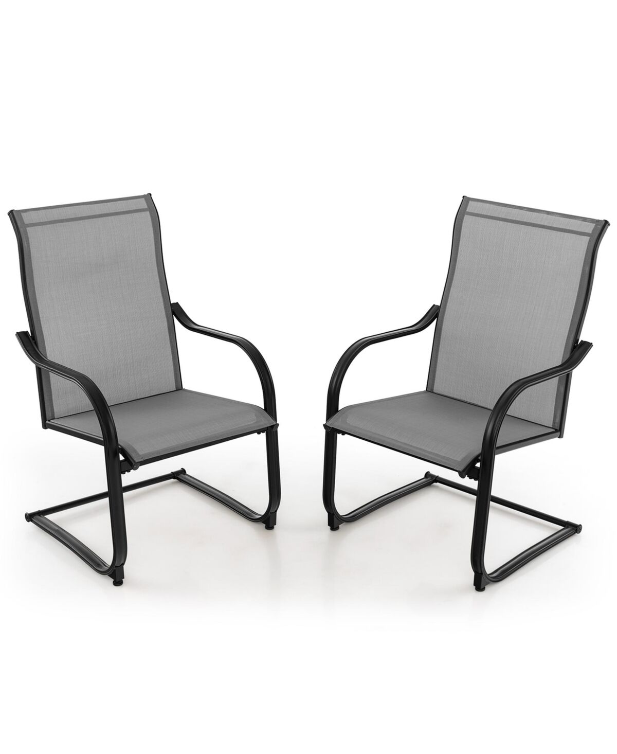 Costway 2pcs C-Spring Motion Patio Dining Chairs All Weather Heavy Duty Outdoor - Grey