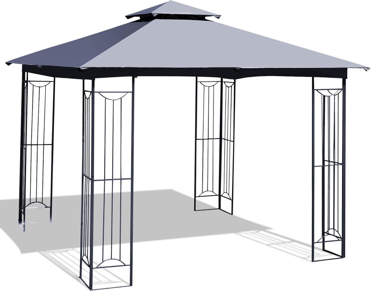 Costway 10' x 10' Patio Canopy Gazebo Outdoor 2-Tier Steel Tent Heavy-Duty L-Shaped - Grey