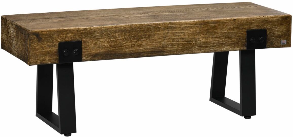 Homcom Garden Bench with Metal Legs, Rustic Wood Effect Concrete Dining Bench, Indoor or Outdoor Use for Patio, Park, Porch and Lawn, Natural and Blac