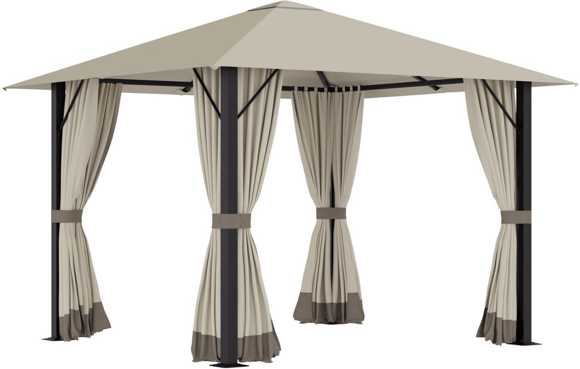 Outsunny 10' x 10' Patio Gazebo Aluminum Frame Outdoor Canopy Shelter with Sidewalls, Vented Roof for Garden, Lawn, Backyard and Deck, Khaki - Beige/k