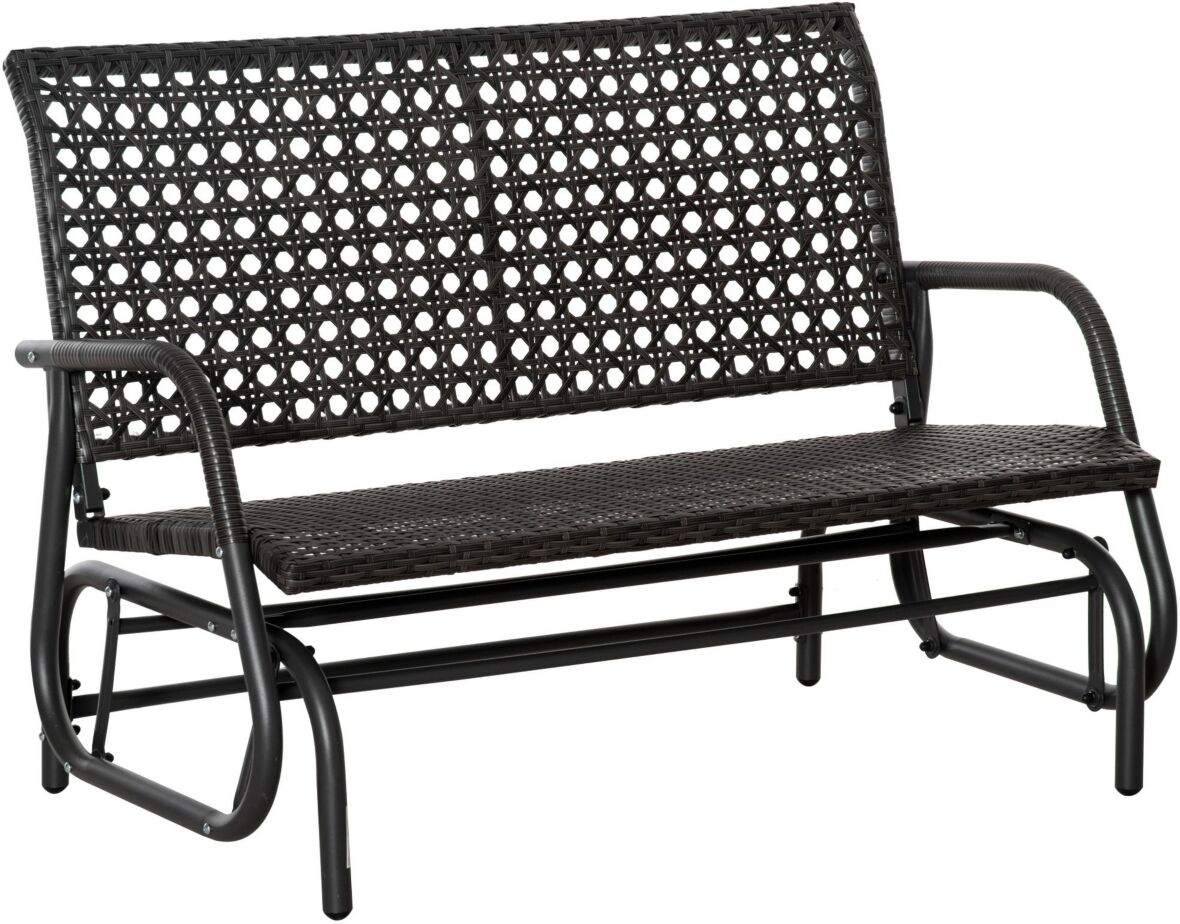 Outsunny 2-Person Outdoor Wicker Glider Bench, Patio Garden Pe Rattan Swing Loveseat Chair with Extra Wide Seat and Curved Backrest for Porch, Backyar