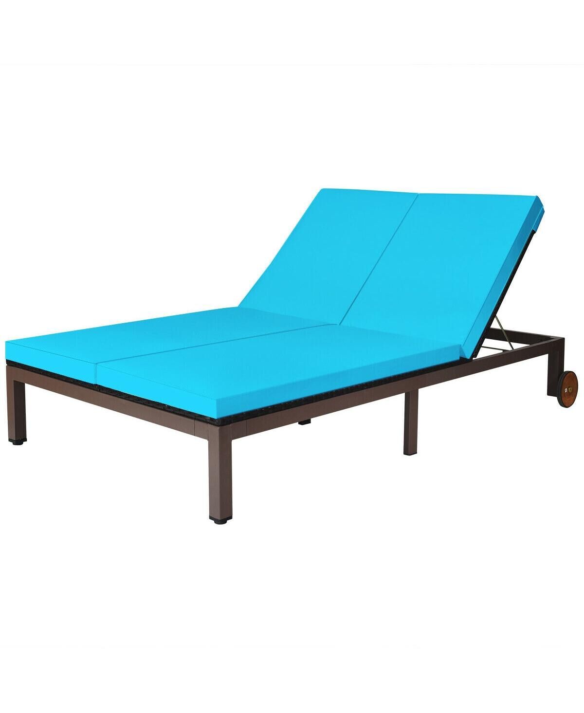 Slickblue 2-Person Patio Rattan Lounge Chair with Adjustable Backrest - Turquoise