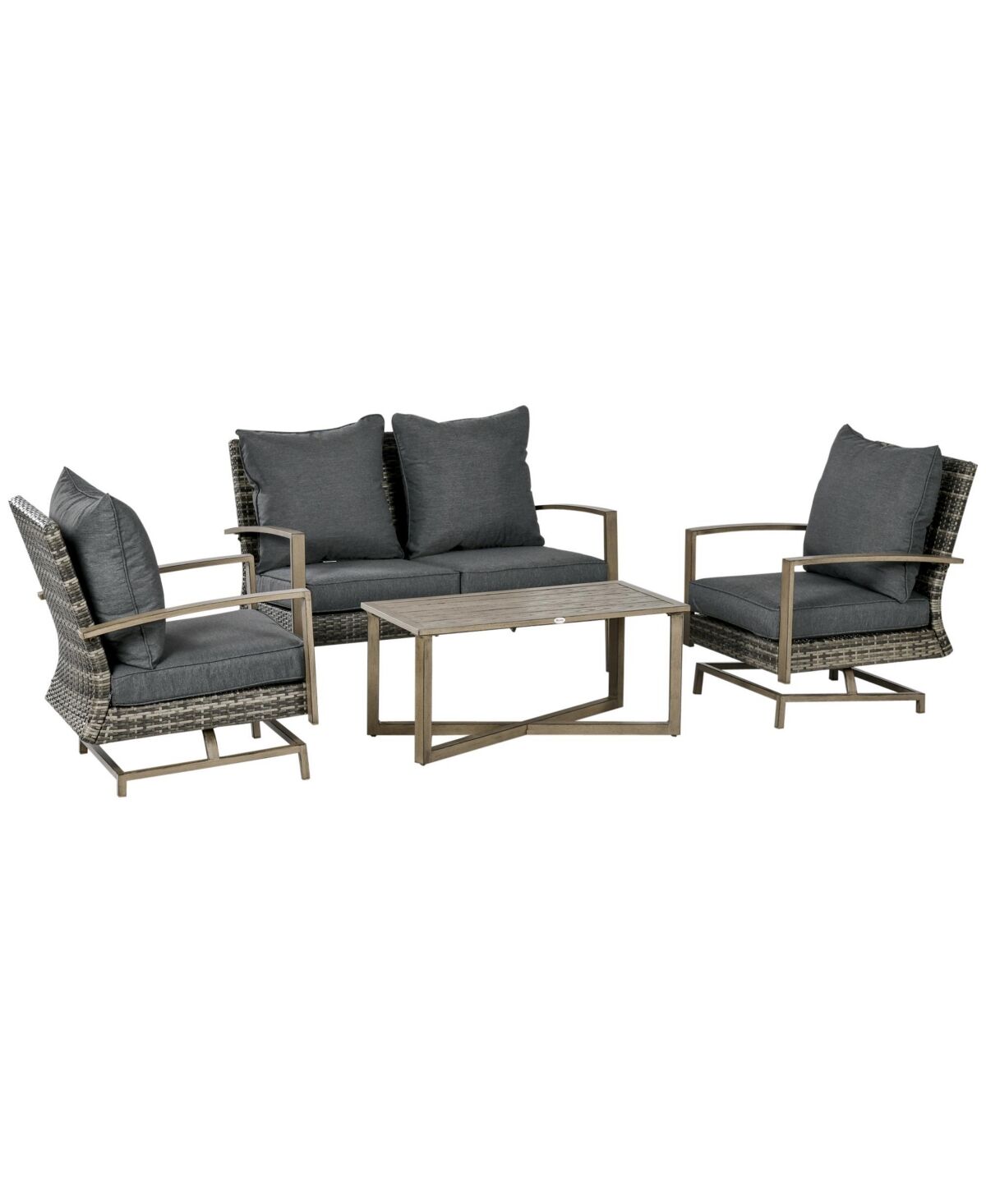 Outsunny Patio Furniture Set, 4 Piece Outdoor Rattan Conversation Set with 2 Armchairs, Cushions, Loveseat Sofa & Coffee Table for Porch, Poolside, La