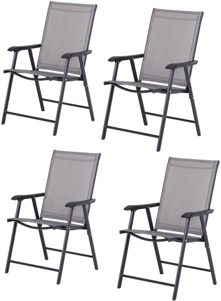 Outsunny Folding Outdoor Patio Chairs Set of 4 Stackable Portable for Deck, Garden, Camping and Travel - Dark grey