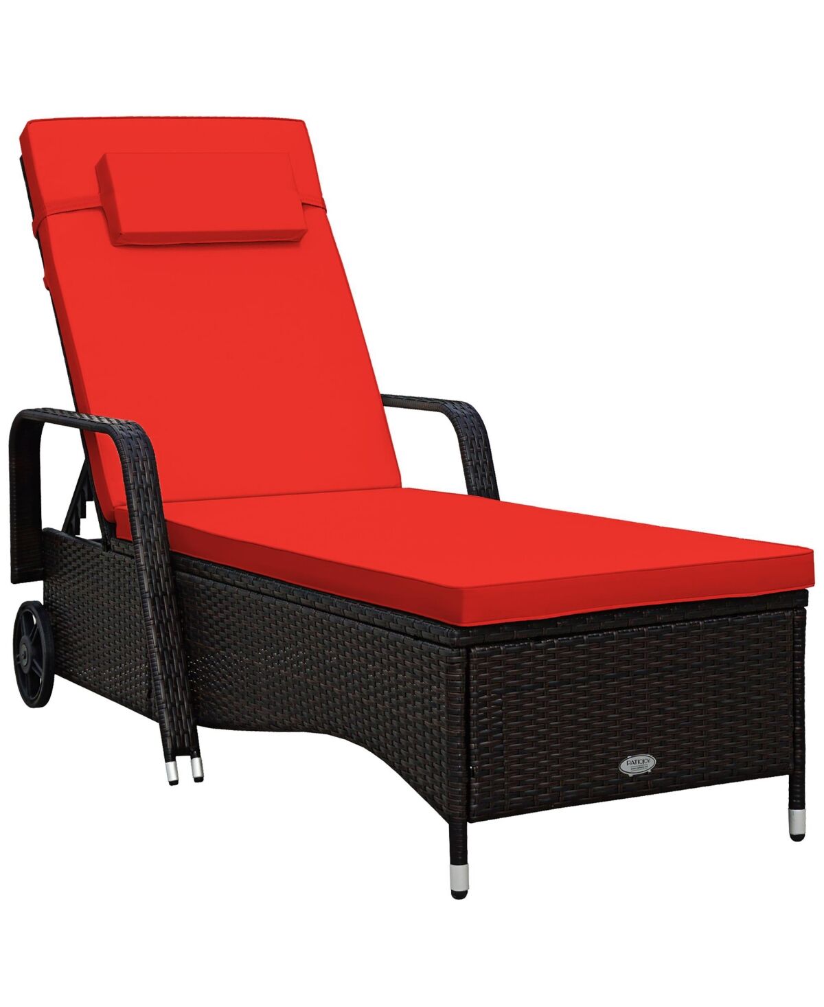 Costway Patio Rattan Lounge Chair Chaise Recliner Adjust Cushion - Red