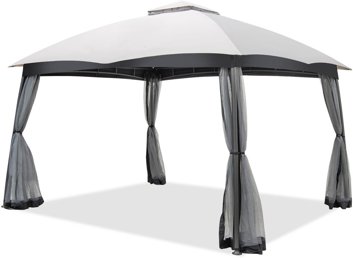 Costway 10x12 Ft 2-Tier Patio Gazebo Canopy Netting Heavy-Duty Metal Easy-Setup Outdoor - Grey