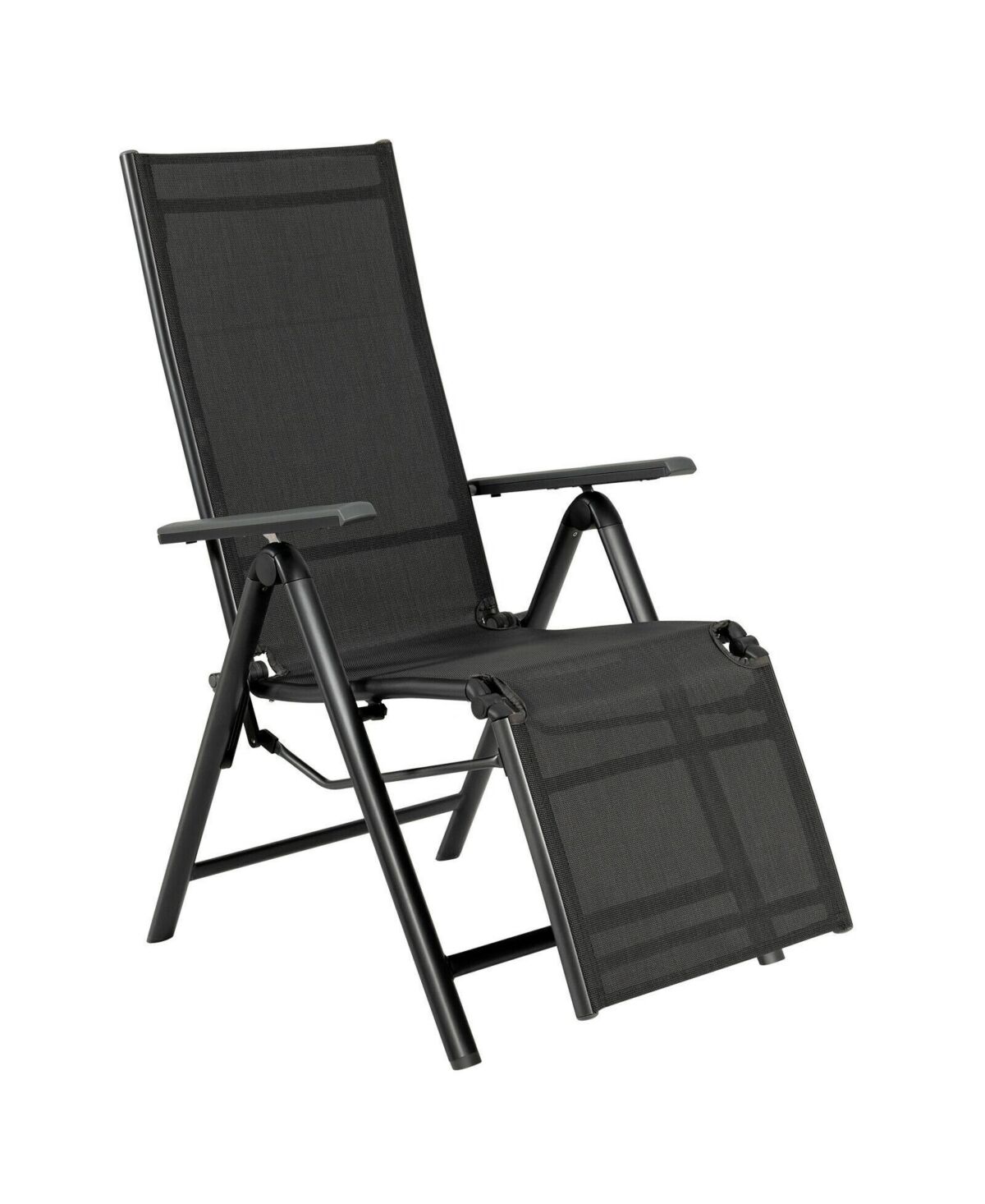 Sugift Outdoor Folding Lounge Chair with 7 Adjustable Backrest and Footrest Positions-Gray - Black