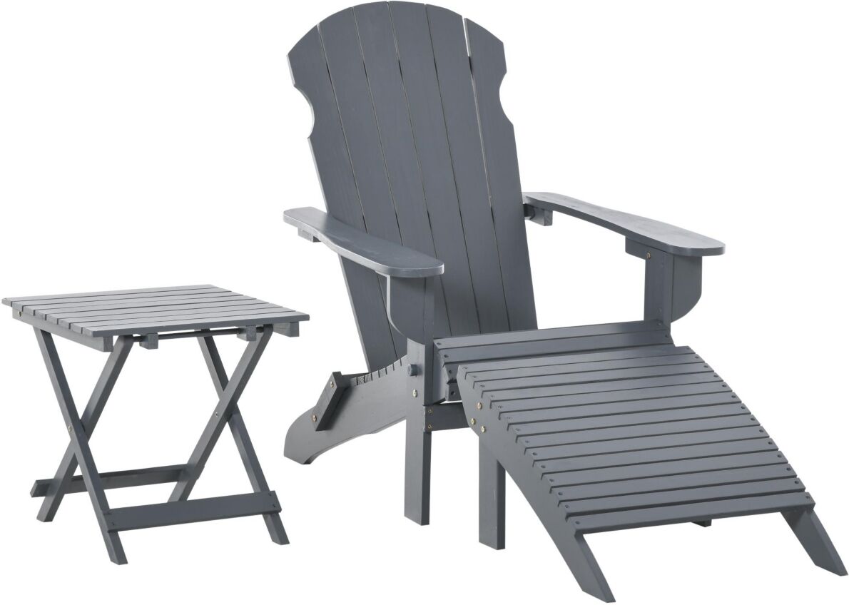 Outsunny 3-Piece Folding Adirondack Chair Set with Ottoman and Side Table, Outdoor Wooden Accent Furniture Fire Pit Lounge Chairs for Patio, Backyard,