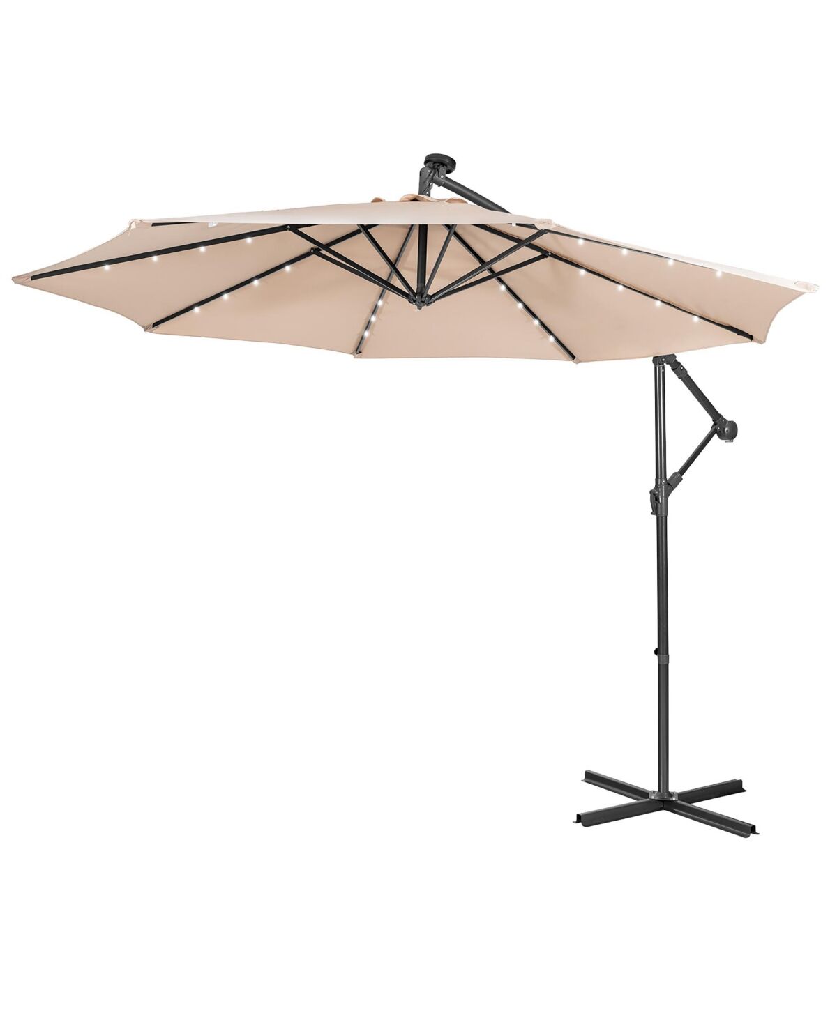 Costway 10FT Cantilever Solar Powered 32LED Lighted Patio Offset Umbrella Outdoor - Beige/khaki