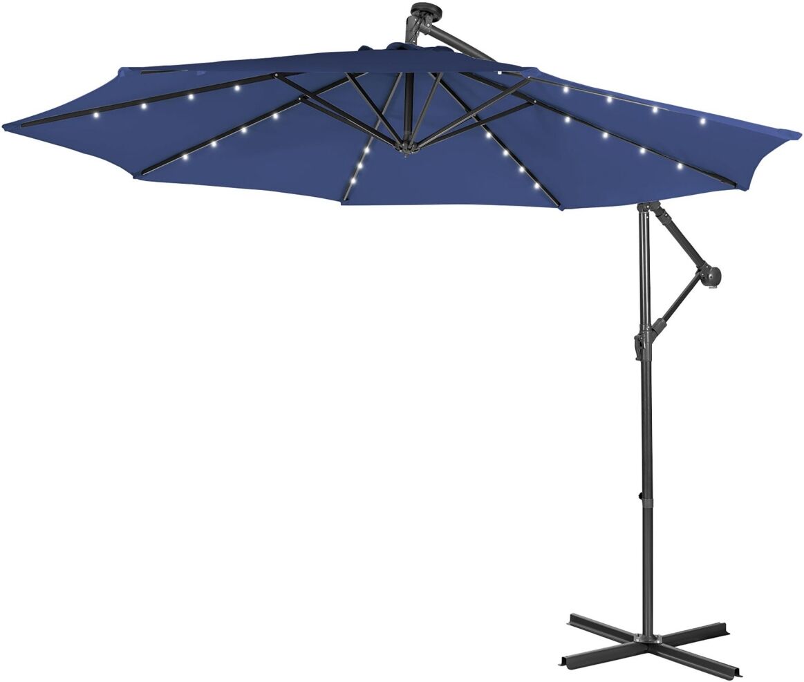 Costway 10FT Cantilever Solar Powered 32LED Lighted Patio Offset Umbrella Outdoor - Navy