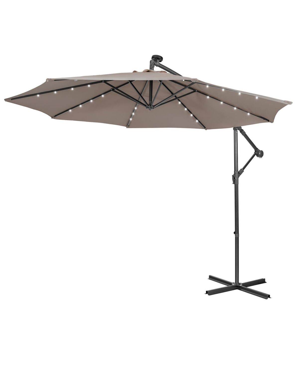 Costway 10FT Cantilever Solar Powered 32LED Lighted Patio Offset Umbrella Outdoor - Brown