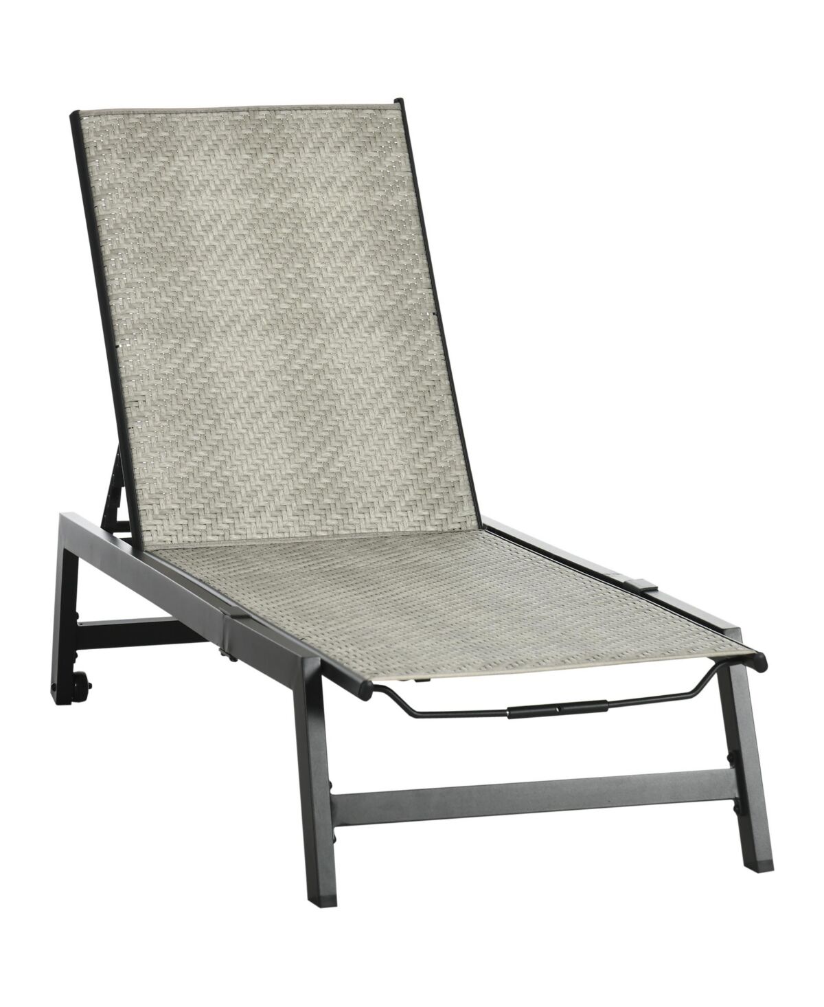 Outsunny Outdoor Chaise Lounge Chair, Waterproof Rattan Wicker Pool Furniture with 5-Position Reclining Adjustable Backrest & Wheels for Beach, Tannin