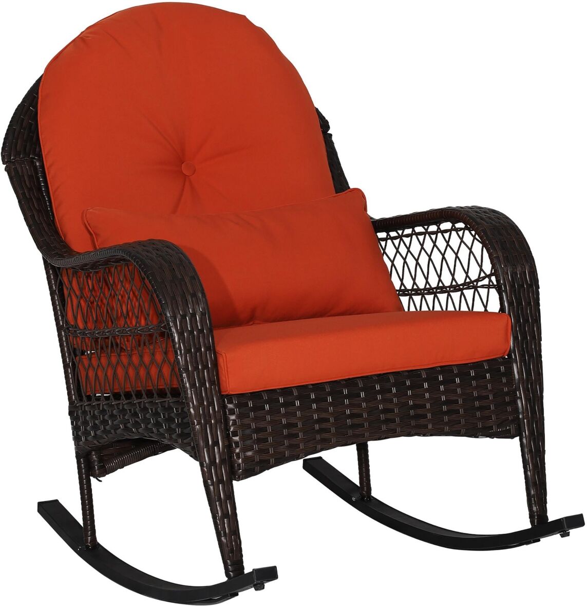 Costway Patio Wicker Rocking Chair W/Seat Back Cushions & Lumbar Pillow Porch - Orange