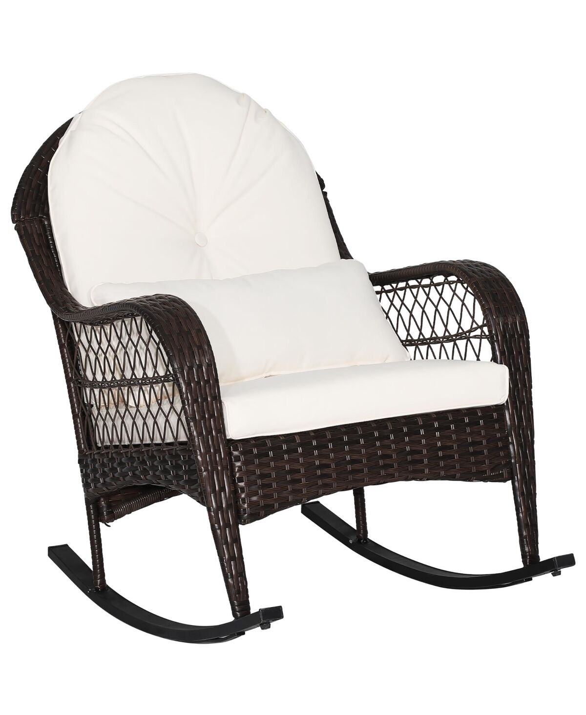 Costway Patio Wicker Rocking Chair W/Seat Back Cushions & Lumbar Pillow Porch - White