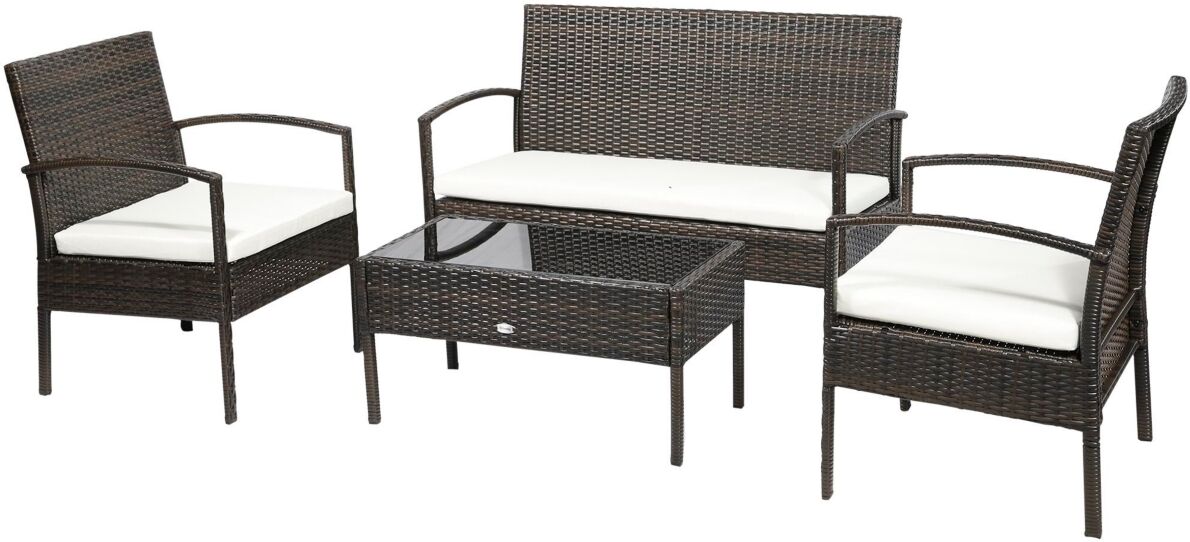 Outsunny Patio Porch Furniture Sets 4-pcs Rattan Wicker Chair w/ Table Conversation Set for Yard, Pool or Backyard Indoor/Outdoor Use- Brown - Brown r