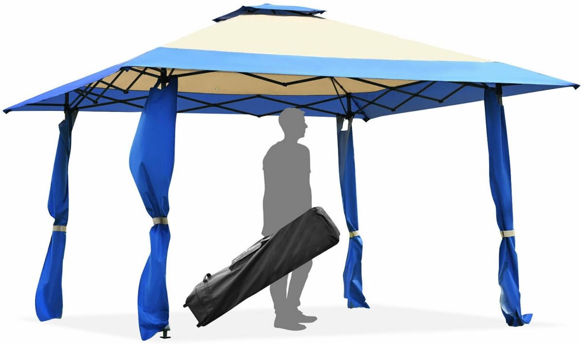 Costway 13'x13' Gazebo Canopy Shelter Awning Tent Patio Garden Outdoor Companion - Blue