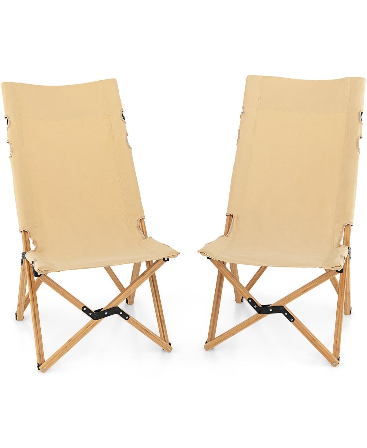 Costway 2 Pcs Patio Folding Camping Chair Portable Fishing Bamboo - Natural