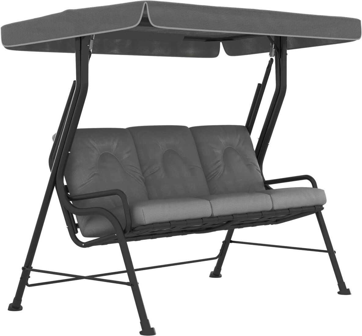 Outsunny 3-Seat Patio Swing Chair, Outdoor Canopy Swing with Adjustable Shade, Cushion, for Porch, Garden, Poolside, Backyard, Grey - Light gray