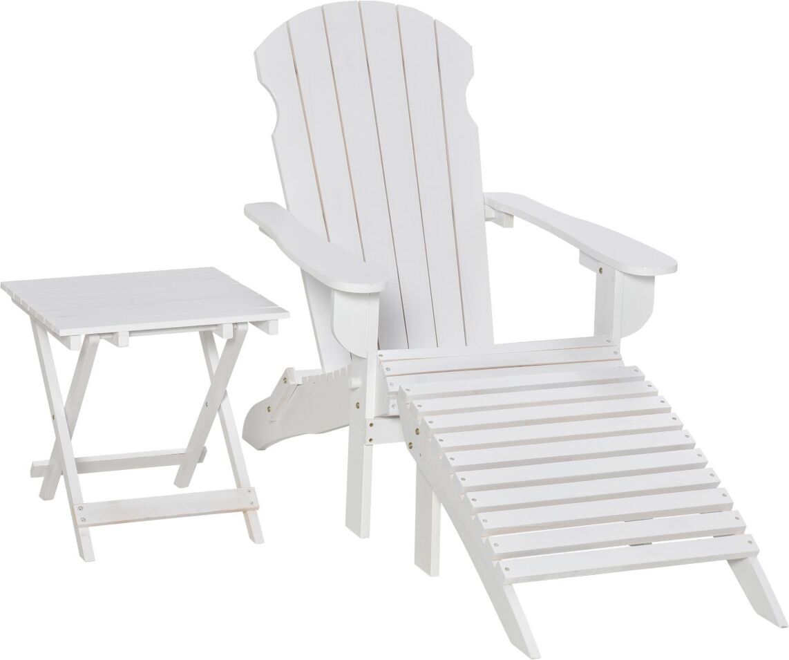 Outsunny 3-Piece Folding Adirondack Chair Set with Ottoman and Side Table, Outdoor Wooden Accent Furniture Fire Pit Lounge Chairs for Patio, Backyard,