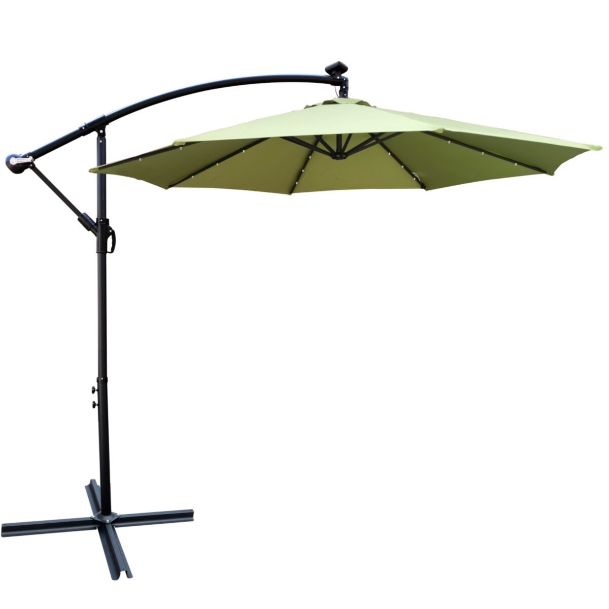 Simplie Fun 10 ft Outdoor Patio Umbrella Solar Powered Led Lighted Sun Shade Market Waterproof 8 Ribs Umbrella with Crank and Cross Base for Garden De