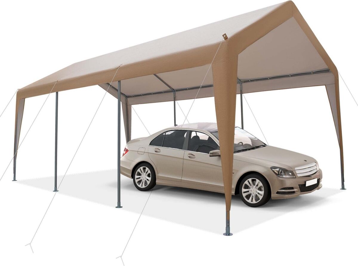 Costway 10x20FT Patio Heavy Duty Carport Garage Steel All-Weather Tent Outdoor Shelter - Brown