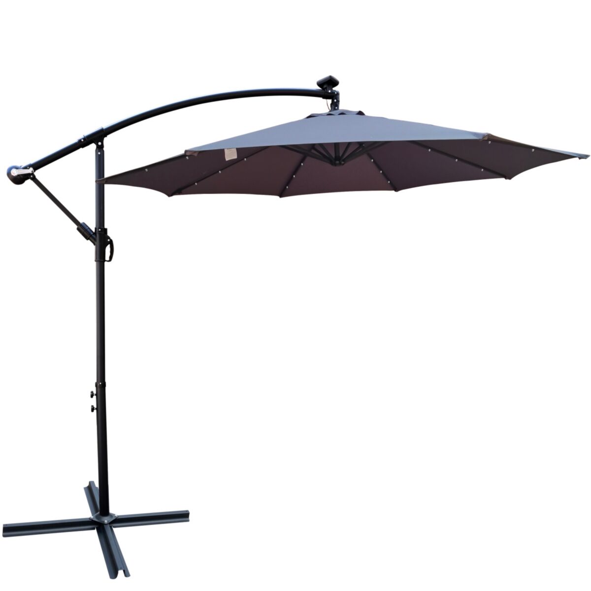 Simplie Fun 10 ft Outdoor Patio Umbrella Solar Powered Led Lighted Sun Shade Market Waterproof 8 Ribs Umbrella with Crank and Cross Base for Garden Deck Backyard
