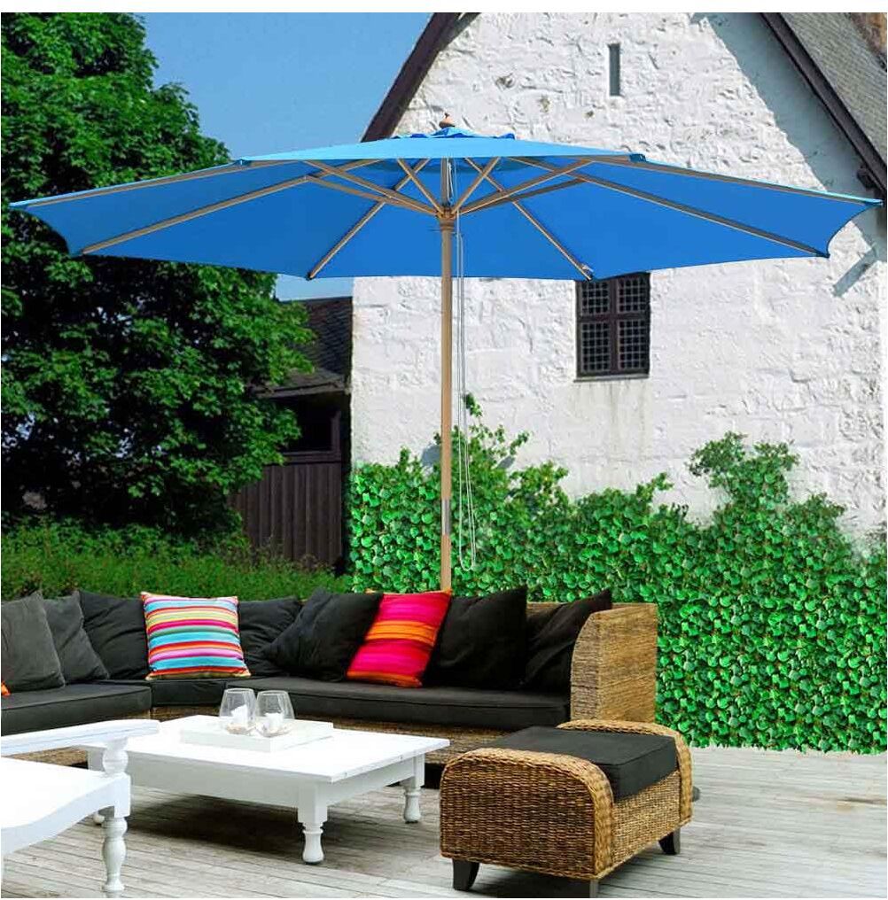 Yescom 13' Patio Umbrella w/ German Beech Wood Pole Furniture Market Garden Outdoor Blue - Blue