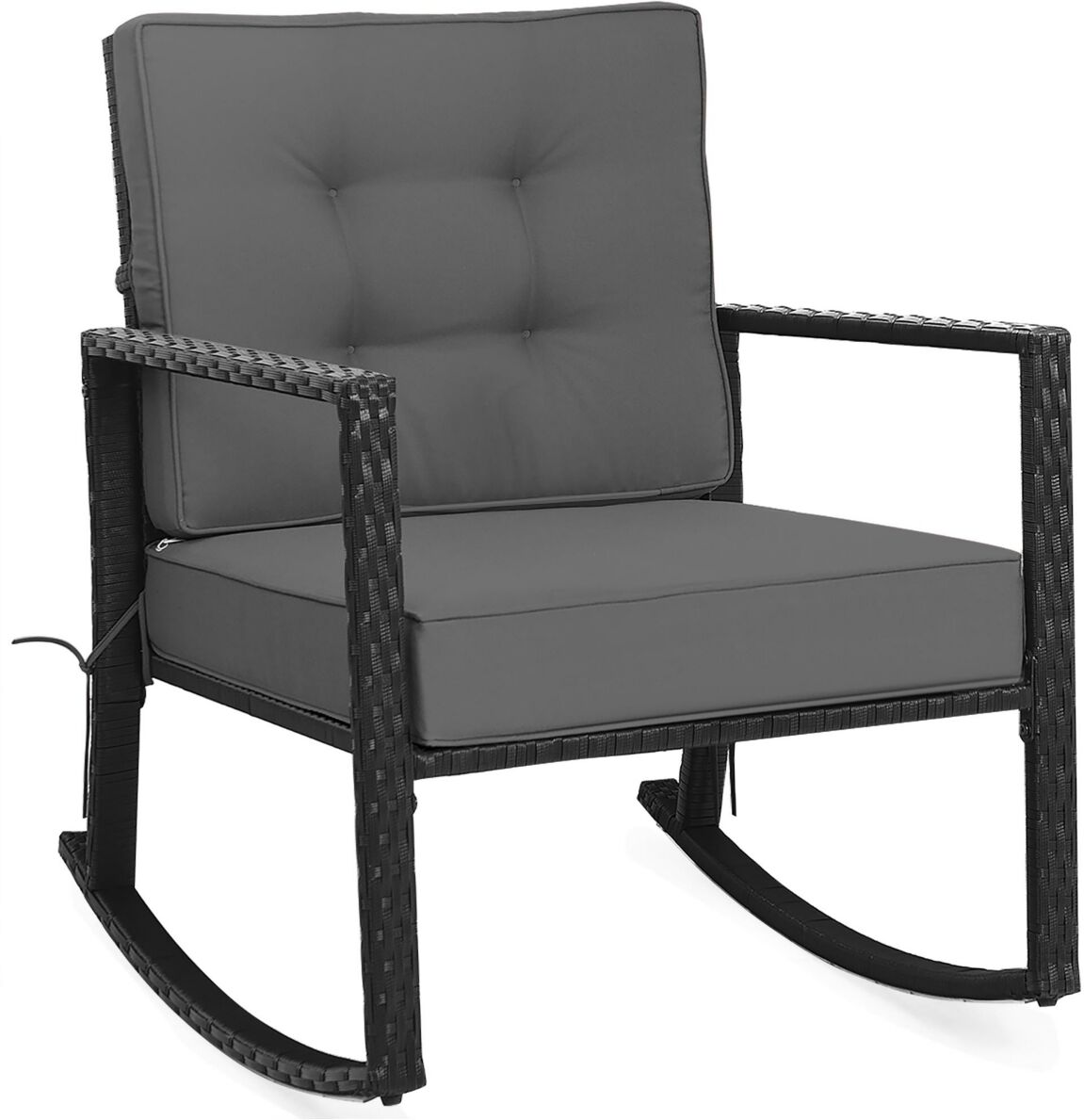 Costway Patio Rattan Rocker Chair Outdoor Glider Rocking Chair Cushion Lawn - Grey