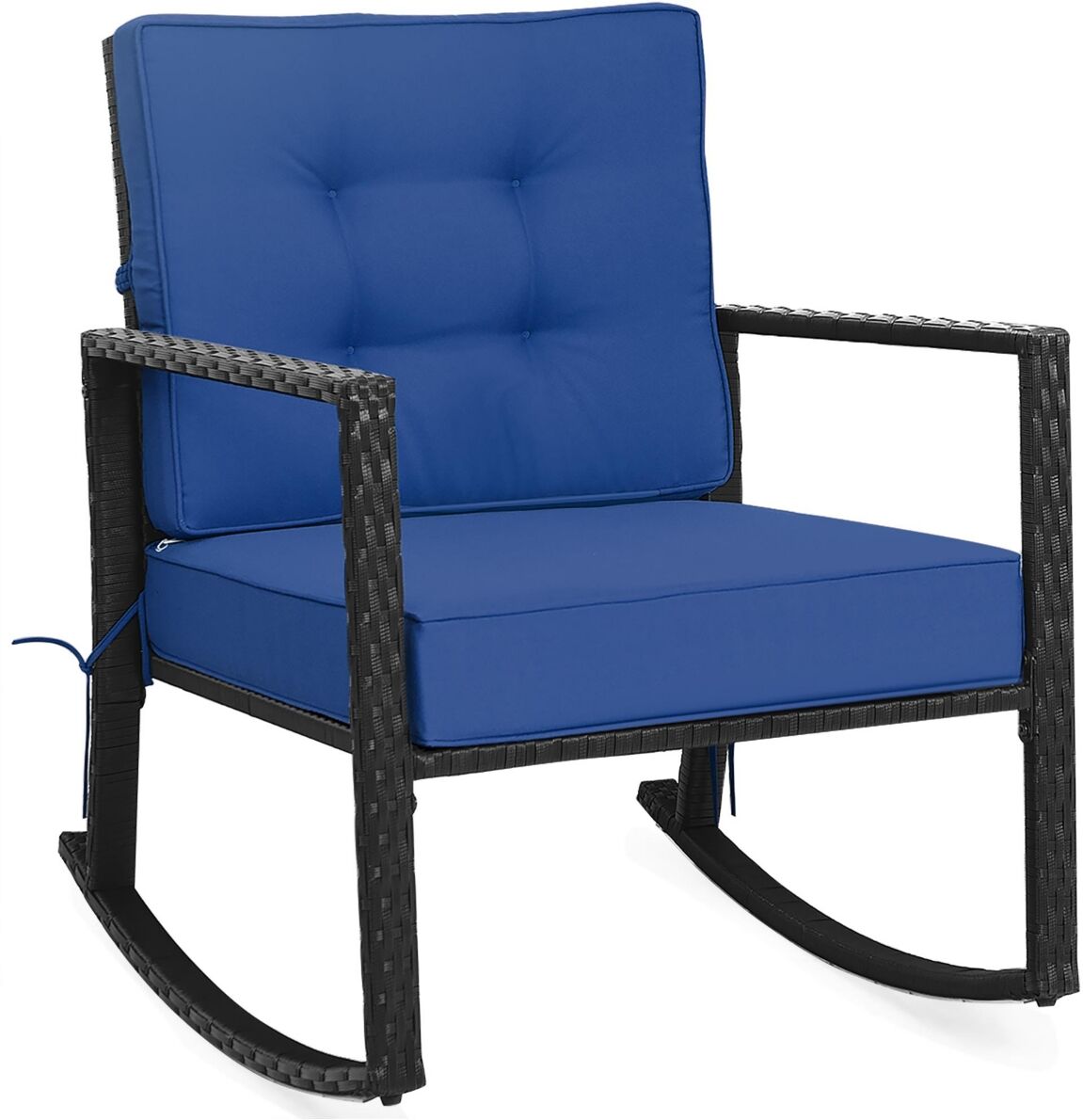 Costway Patio Rattan Rocker Chair Outdoor Glider Rocking Chair Cushion Lawn - Navy