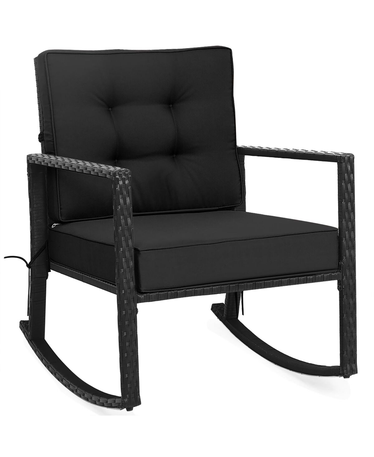 Costway Patio Rattan Rocker Chair Outdoor Glider Rocking Chair Cushion Lawn - Black