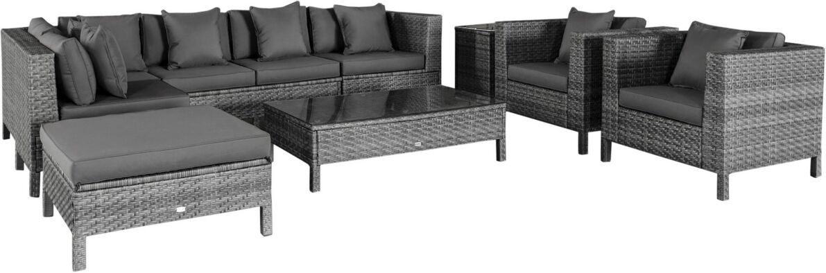 Outsunny 9-Piece Patio Furniture Sets Outdoor Conversation Sets, Sofa Sets with Removable Cushion, Footstool and Coffee table for Balcony, Backyard, B