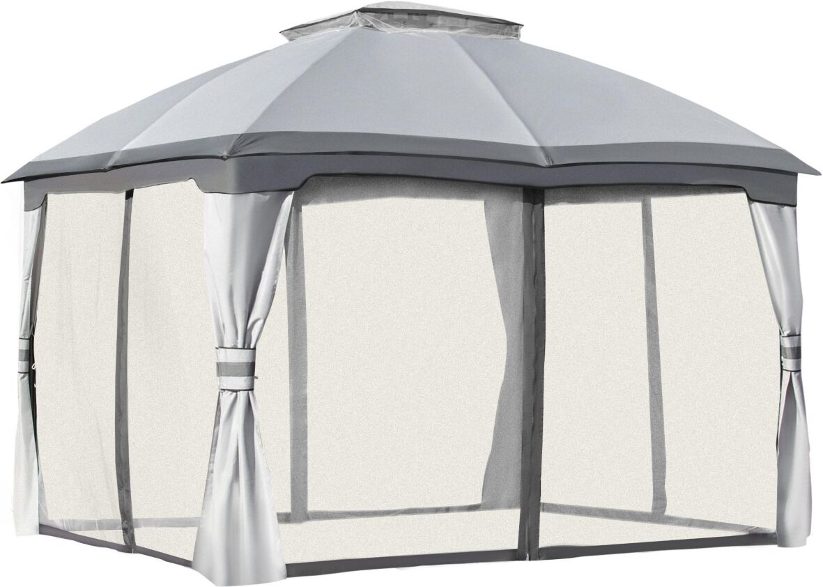 Outsunny 10' x 12' Outdoor Gazebo, Patio Gazebo Canopy Shelter w/ Double Vented Roof, Zippered Mesh Sidewalls, Solid Steel Frame, Grey - Grey