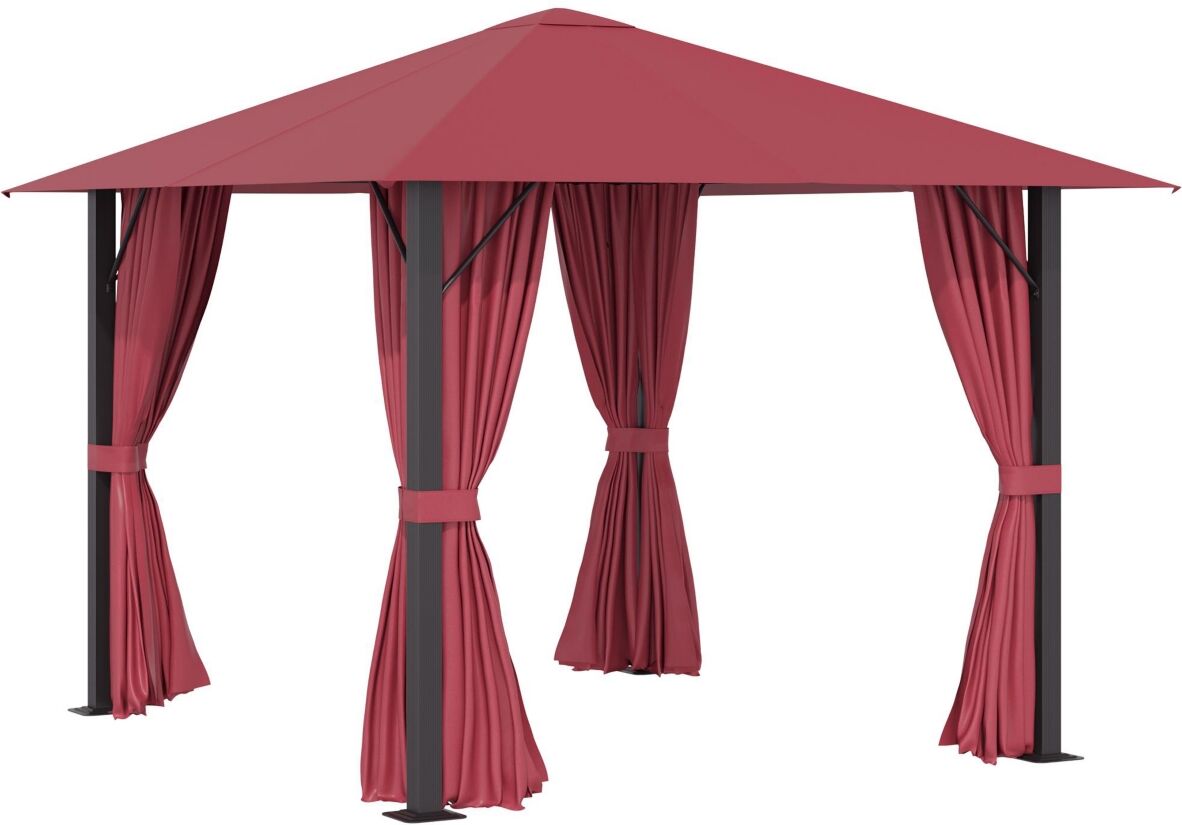 Outsunny 10' x 10' Patio Gazebo Aluminum Frame Outdoor Canopy Shelter with Sidewalls, Vented Roof for Garden, Lawn, Backyard and Deck, Wine Red - Red