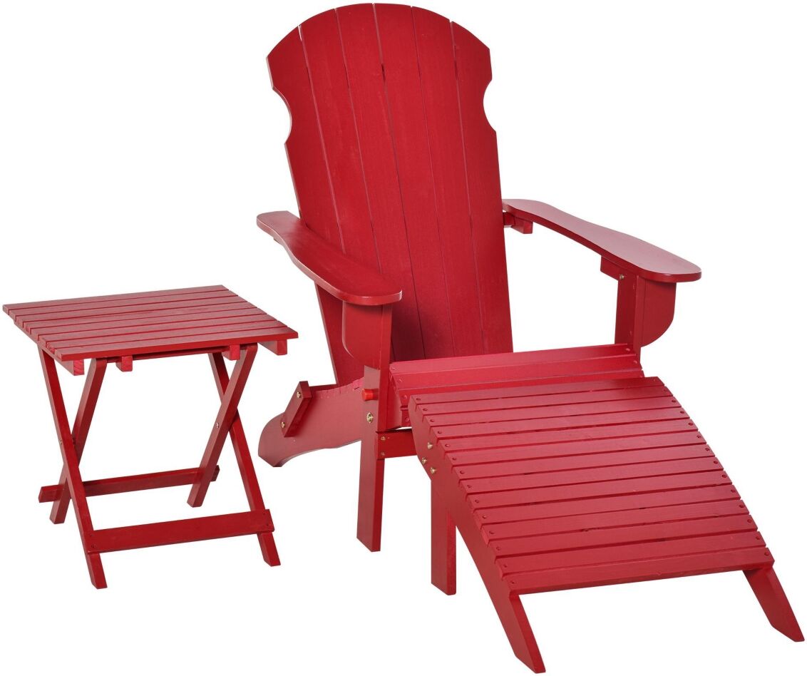 Outsunny 3-Piece Folding Adirondack Chair Set with Ottoman and Side Table, Outdoor Wooden Accent Furniture Fire Pit Lounge Chairs for Patio, Backyard,