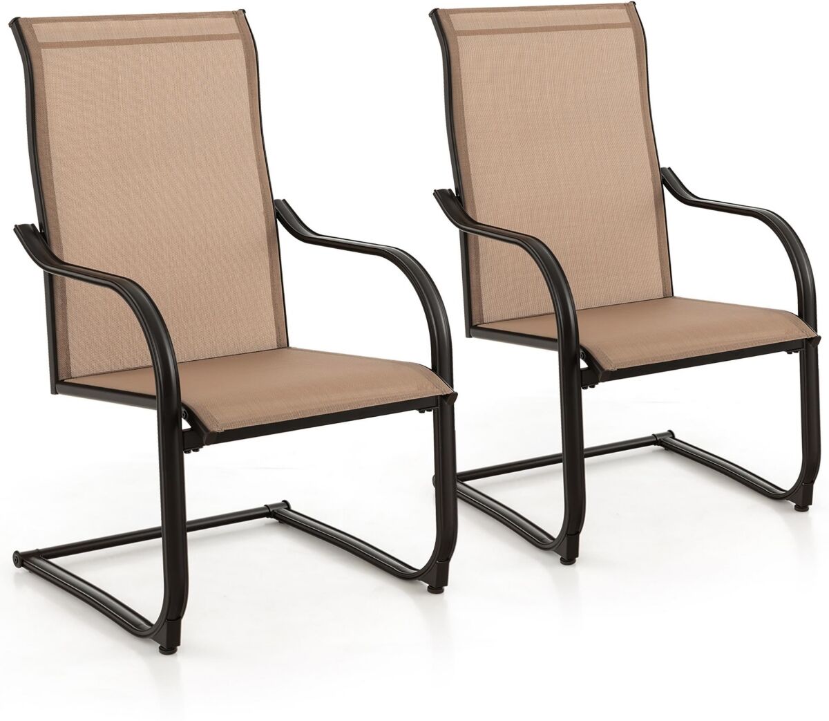 Costway 2pcs C-Spring Motion Patio Dining Chairs All Weather Heavy Duty Outdoor - Brown