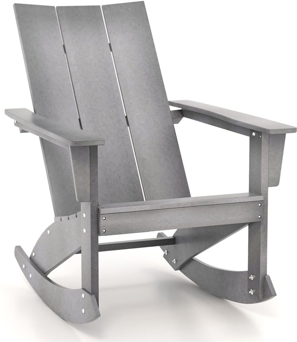 Costway Patio Adirondack Rocking Chair All Weather Hdpe Porch Rocker 330lbs Grey Outdoor - Grey