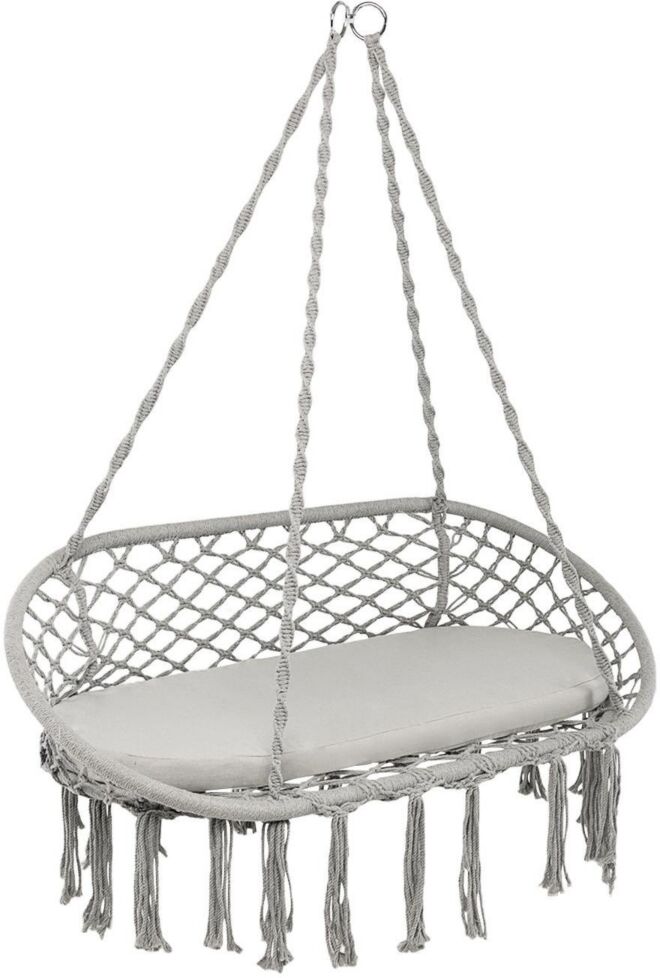 Sugift 2 Person Hanging Hammock Chair with Cushion Macrame Swing-Gray - Grey