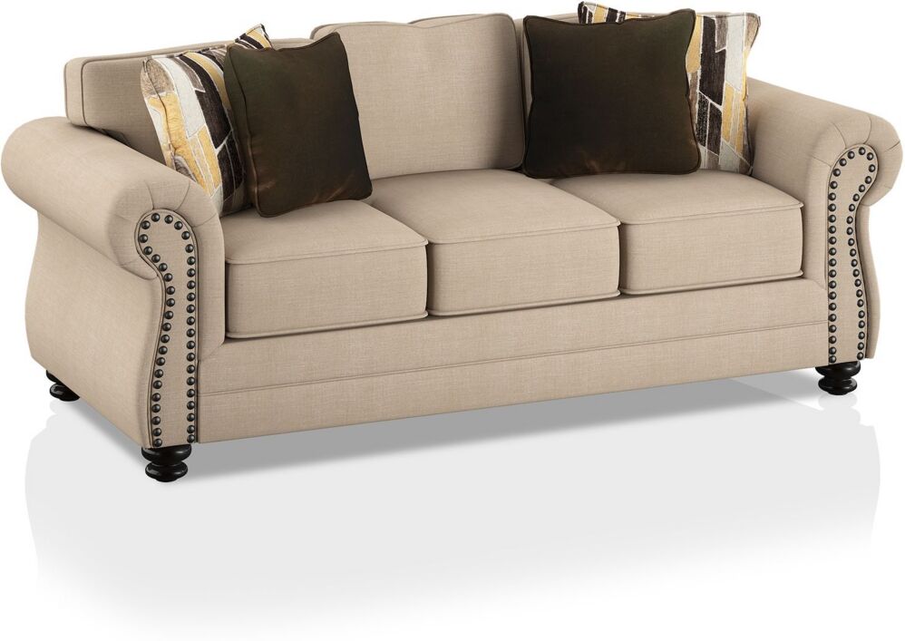 Furniture of America Sillman Upholstered Sofa - Sand