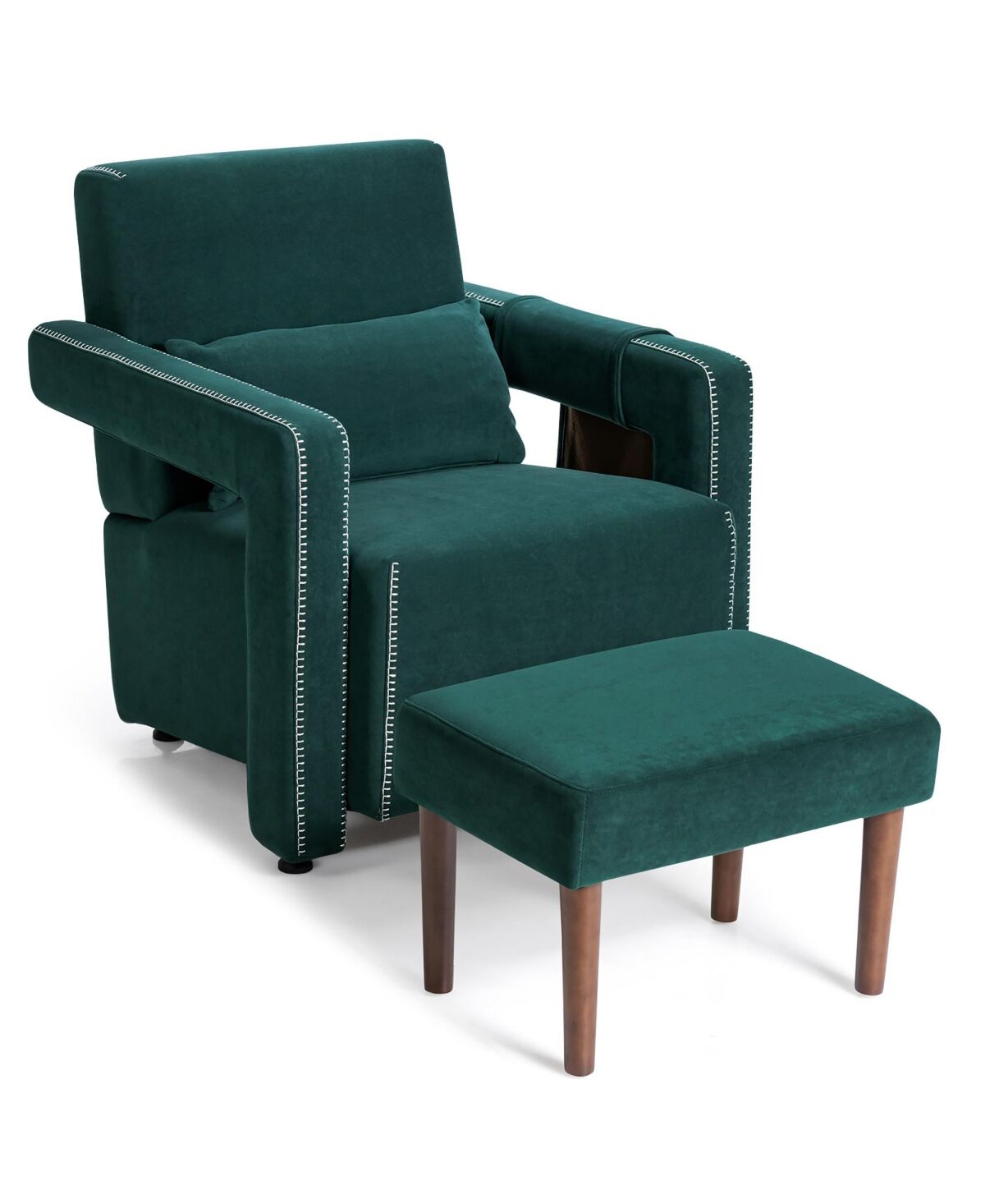 Costway Modern Berber Fleece Single Sofa Chair Ottoman & Waist Pillow - Green